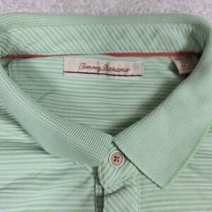 Tommy Bahama Polo Shirt Mens 2XL Green White Stripe Modal Blend Short Slv Golf